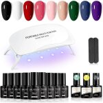 Coffret de vernis  ongles semi - permanent avec lampe uv led noir et blanc rouge vert bleu violet 9 ...
