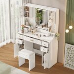 Coiffeuse - 105cm - miroir led prise intgre & tabouret - armoire  bijoux et table de maquillage - ...