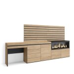 Coiffeuse 284x35x145 cm avec tiroir chemine lectrique xxl commode buffet panneaux muraux en bois chne ...