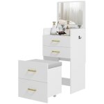 Coiffeuse 3 en 1 blanche avec miroir table de chevet grands tiroirs de rangement et tabouret pivotant ...