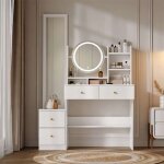 Coiffeuse 3 - en - 1 avec miroir body miroir pivotant et led 3 couleurs (164x109x36 cm) - sans tabouret ...