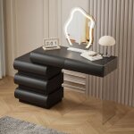 Coiffeuse avec 5 tiroirs arrondis et miroir design l102cm mezade noir