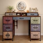 Coiffeuse adulte - vintage - 7 tiroirs colors - miroir non inclus - 121x40x91 cm