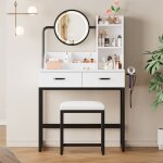 Coiffeuse blanc moderne avec miroir pivotant hd tabouret tiroirs + Étages prise usb intégrée pied noir ... Coiffeuse blanc moderne avec miroir pivotant hd tabouret tiroirs + Étages prise usb intégrée pied noir ...
