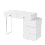 Coiffeuse blanche 5 tiroirs sans 90 x 40 x 73. 5cm - motif vagues caisson / pieds interchangeables commode ...
