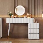 Coiffeuse blanche avec led miroir tactile et 5 tiroirs spacieux table de maquillage 100x40x127cm sans ...