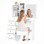 Coiffeuse bois 6 tiroirs spacieux avec si�ge int�gr� miroir grand angle parfait pour maquillage et rangement ...