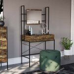 Coiffeuse brooklyn en bois foncé avec 1 tiroir ? bureau maquillage avec miroir Coiffeuse brooklyn en bois foncé avec 1 tiroir ? bureau maquillage avec miroir