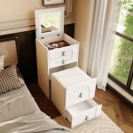 Coiffeuse compacte avec tabouret miroir led int�gr� table de nuit blanc moderne � roulettes mdf 50x40x115cm ...