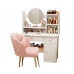 Coiffeuse cosmétique avec miroir blanche 125 cm Coiffeuse cosmétique avec miroir blanche 125 cm