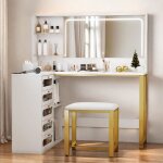 Coiffeuse dangle led blanche moderne avec miroir 3 lumi�res 5 tiroirs transparents et tabouret - coiffeuse ...