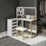 Coiffeuse dangle en l - nov�lys - avec miroir lumineux led 5 tiroirs de rangement et tabouret inclus ...