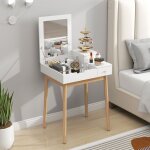 Coiffeuse design scandinave table de maquillage multi - rangements miroir pliable 60l x 50l x 86h cm ...