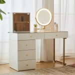 Coiffeuse elgante avec miroir led plateau en verre tremp 5 tiroirsarmoire latraleblanc moderne120x45x115cm ...