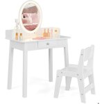 Coiffeuse enfant - dreamade - miroir en acrylique - �clairage led bicolore - stockage � plusieurs niveaux ...