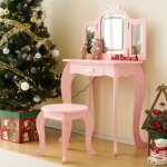 Coiffeuse enfant - lalaho - coiffeuse avec miroir et tabouret lumières led 3 couleurs rose Coiffeuse enfant - lalaho - coiffeuse avec miroir et tabouret lumières led 3 couleurs rose