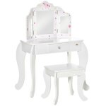 Coiffeuse enfant avec tabouret homcom miroir triptyque et tiroir coulissant - coiffeuse dim. 63l x 40l ...