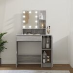 Coiffeuse - vidaxl - mod�le avec led - bois ding�nierie - 1 tiroir - gris sonoma