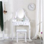 Coiffeuse avec miroir - blanc - 80x40x141cm - 3 tiroirs - style scandinave - tabouret inclus