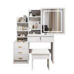 Coiffeuse avec miroir clairage led et tabouret clairage rglable en 3 couleurs table de maquillage ...