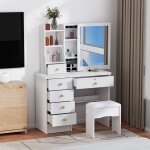 Coiffeuse avec miroir grand - fianao - surface facile � nettoyer - 6 tiroirs - miroir coulissant - blanc ...