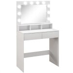 Coiffeuse avec miroir hollywood - homcom - tiroirs 3 modes d�clairage 10 ampoules - 80 x 40 x 135 cm ...