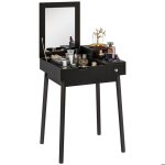Coiffeuse avec miroir - homcom - 2 tiroirs miroir rabattable pour chambre � coucher salon - 60x50x86cm ...