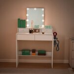 Coiffeuse avec miroir led 3 couleurs r�glables 4 tiroirs 80x40x130 cm blanc