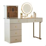 Coiffeuse avec miroir led luminosity rglable plateau transparent en verre tremp 5 tiroir120 x 45 x ...