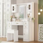 Coiffeuse avec miroir led rglable et tabouret de rangementports usb6 tiroirs et 4 armoiresbureau coiffeuse ...