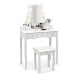 Coiffeuse avec miroir led - relax4life - 3 modes de couleur - 5 tiroirs - tabouret rembourr - table ...