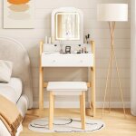 Coiffeuse avec miroir led - relax4life - 3 modes déclairage - luminosité réglable - 3 tiroirs - Étagère ... Coiffeuse avec miroir led - relax4life - 3 modes déclairage - luminosité réglable - 3 tiroirs - Étagère ...