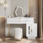 Coiffeuse avec miroir � led table de maquillage blanc moderne commode avec tiroirs et portes design r�tractabl ...