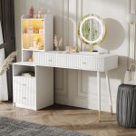 Coiffeuse avec miroir led tricolore 1 armoire �clair�e avec porte vitr�e 4 tiroirs1 compartiment de rangement ...