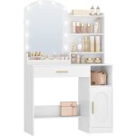 Coiffeuse avec miroir ovale coiffeuse avec miroir led luminosit� r�glable avec tiroir armoire et �tag�res ...