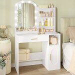 Coiffeuse avec miroir ovale coiffeuse avec miroir led luminosit� r�glabletable de maquillage avec tiroir ...