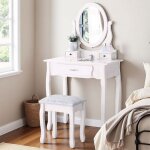 Coiffeuse avec miroir et tabouret 3 tiroirs scandinave plateau amovible mdf et pin fille 75 x 40 x 136 ...