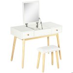 Coiffeuse avec miroir et tabouret - homcom - 2 tiroirs et miroir rabattable - 100x45x118cm - blanc