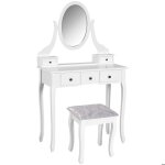 Coiffeuse avec miroir et tabouret - homcom - 5 tiroirs - avec pieds en bois de pin massif - 80 x 40 x ...