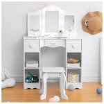 Coiffeuse - promiracal - triple miroir - 3 tiroirs - 4 �tag�res - avec tabouret - blanc - 99x59x29cm