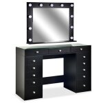 Coiffeuse moderne 13 tiroirs avec miroir lumineux et plateau en verre l120cm probeauty noir