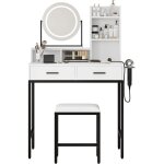 Coiffeuse moderne r�glable avec miroir rotatif � 360� table de maquillage avec prise et ports usb 2 tiroirs ...