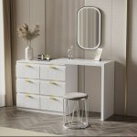Coiffeuse moderne avec table dappoint table de maquillage 6 tiroirs poign�e plaqu�e or plateau pivotant ...