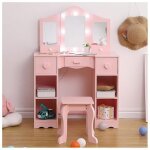 Coiffeuse - promiracal - triple miroir - 3 tiroirs - 2 - en - 1 - rose - 99x59x29cm