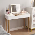 Coiffeuse simple moderne 84�40�75cm - okwish - 1 miroir et lampe inclus - aspect laqu� - bois blanc