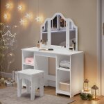 Coiffeuse avec tabouret pour fille - woltu table de maquillage mignon - triple miroir amovible - blanc ...
