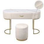 Coiffeuse  tiroir dessus de table en faux marbre vita - velours ctel beige