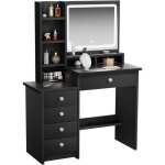 Coiffeuse zenkihome meuble sous - vasque avec miroir et clairage coiffeuse 90 cm noir modle 154