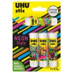 Colle - pate adhesive uhu stic - batons de colle sans solvants edition limitee neon blanche lot 4 stics ...
