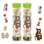 2 tubes garnis de 12 chocolats de p�ques : kinder shokobons et petits oeufs et moulages id�al � cacher ...